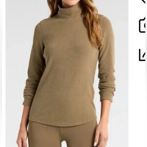 Zella Cozy Rib mock neck top in brown